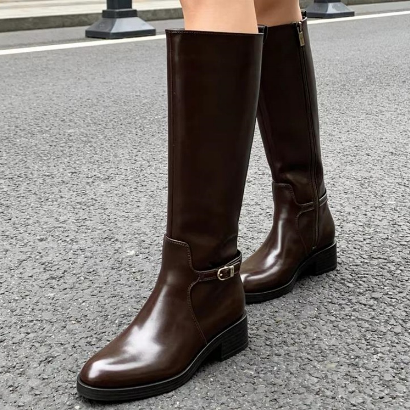 Vintage Zipper - Vintage Brown Soft Leather Knee Boots