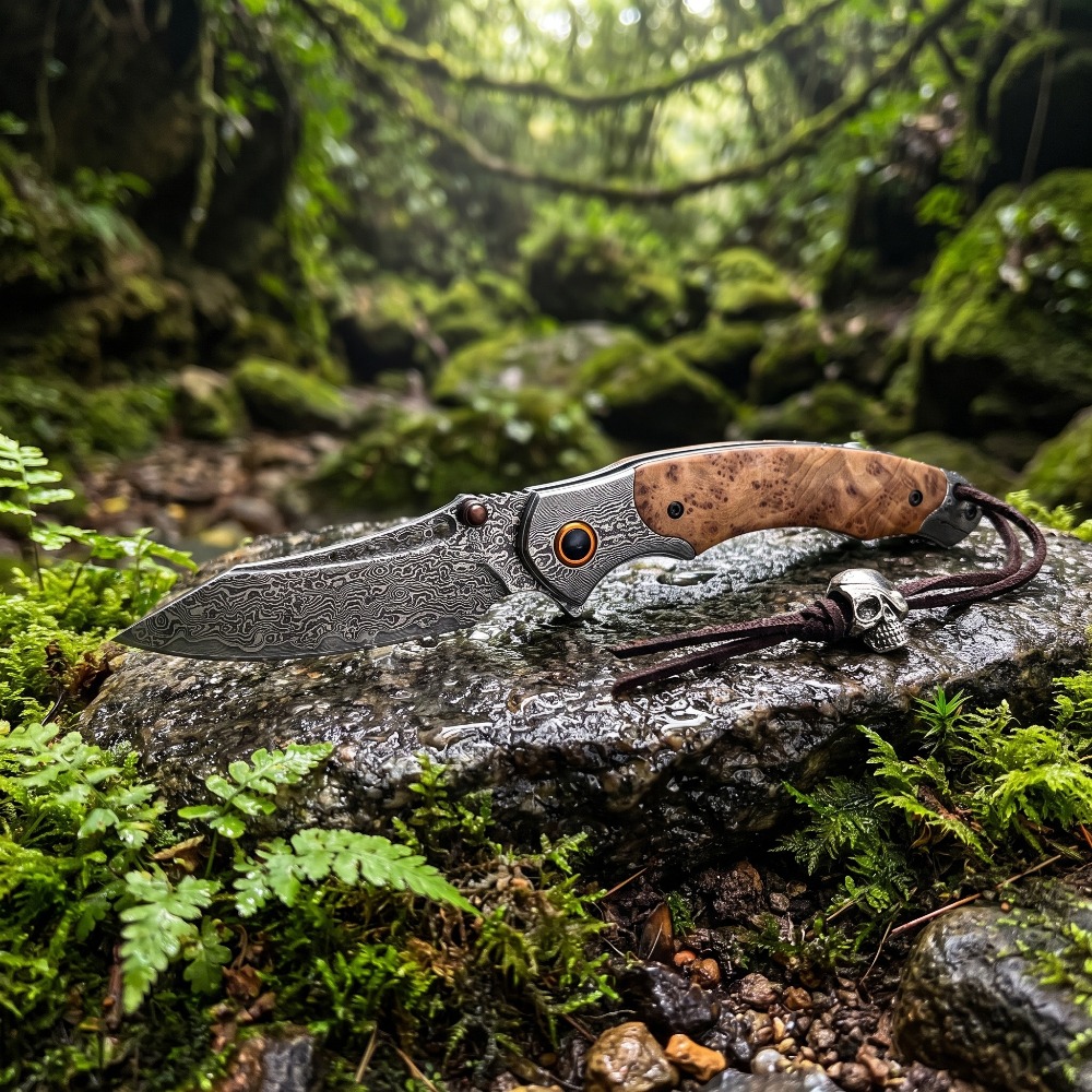 Vintage Collectible Knife - High Hardness Damascus Pattern Folding Knife
