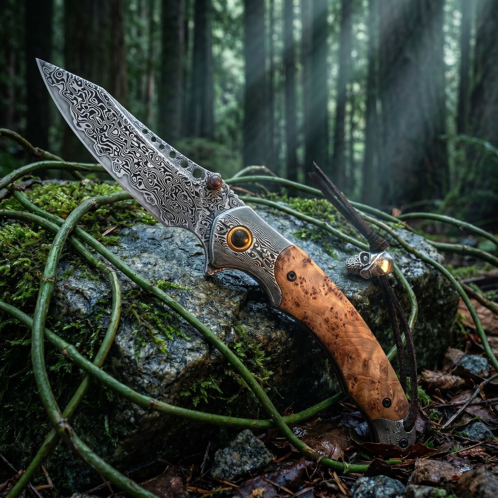 Vintage Collectible Knife - High Hardness Damascus Pattern Folding Knife